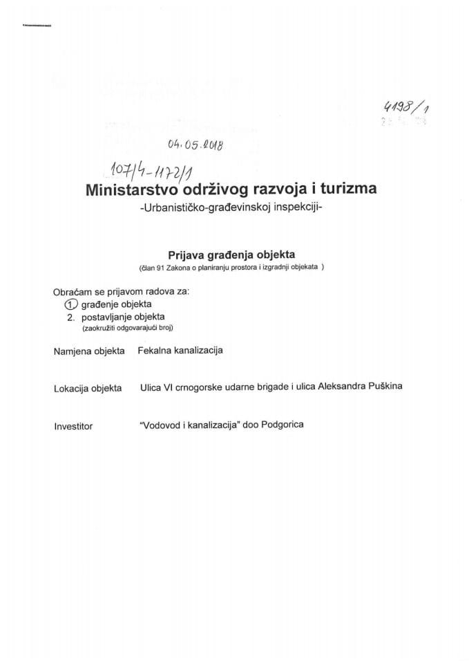 107_4_1172_1 Vodovod i kanalizacija doo Podgorica