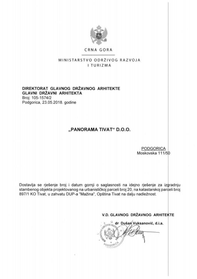 23.05.2018. Rješenje - PANORAMA TIVAT DOO - Tivat