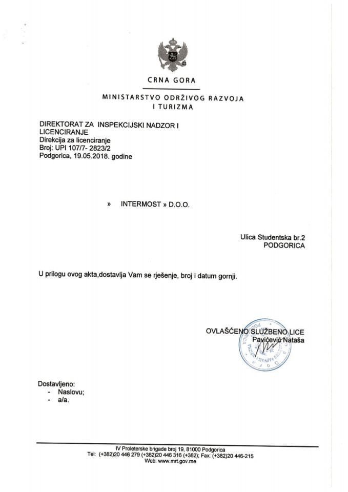 UPI-107-7-2823-2 INTERMOST DOO