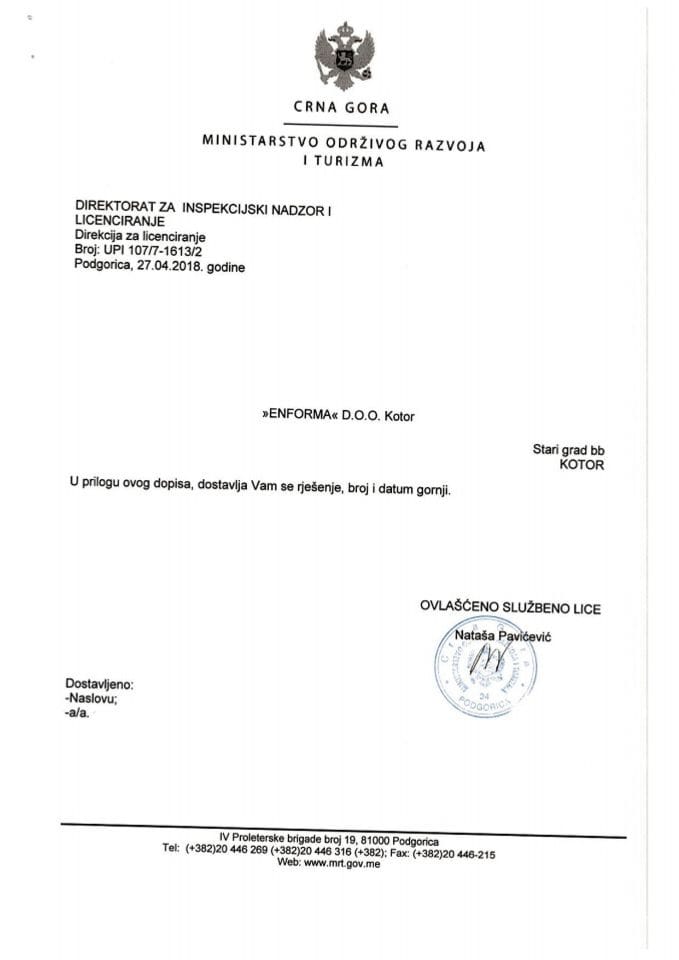 UPI-107-7-1613-2 ENFORMA DOO KOTOR