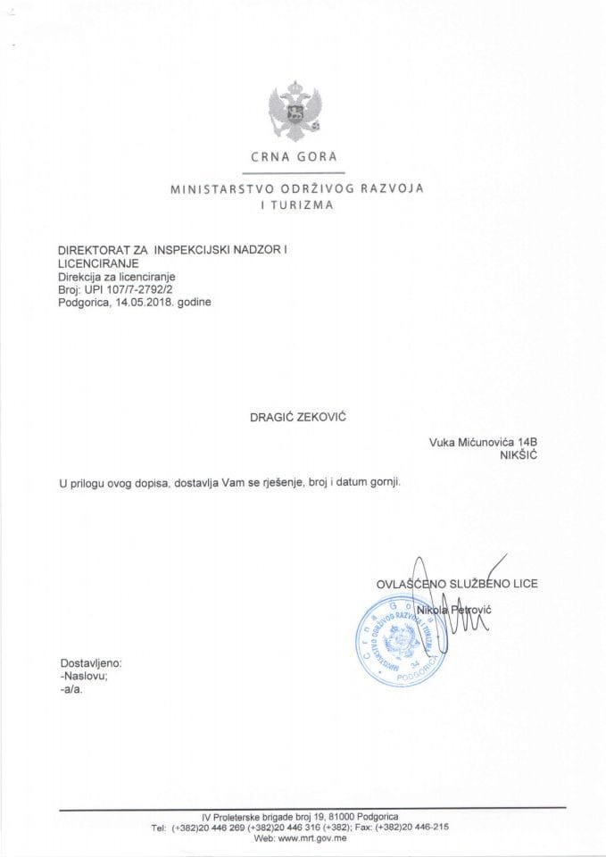 UPI 107-7 - 2792-2  ZEKOVIĆ DRAGIĆ