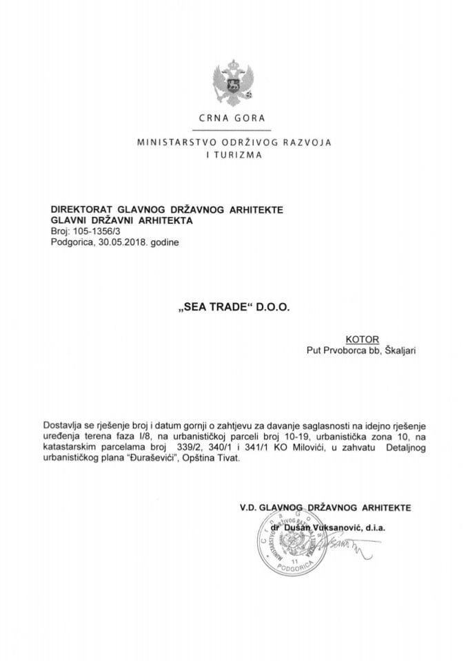 30.05.2018. Rješenje - SEA TRADE d.o.o. - UP 10 - 19  - Tivat