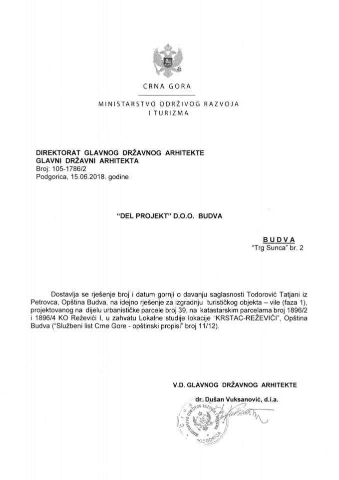 15.06.2018. Rješenje - Todorović Tatjana - Budva