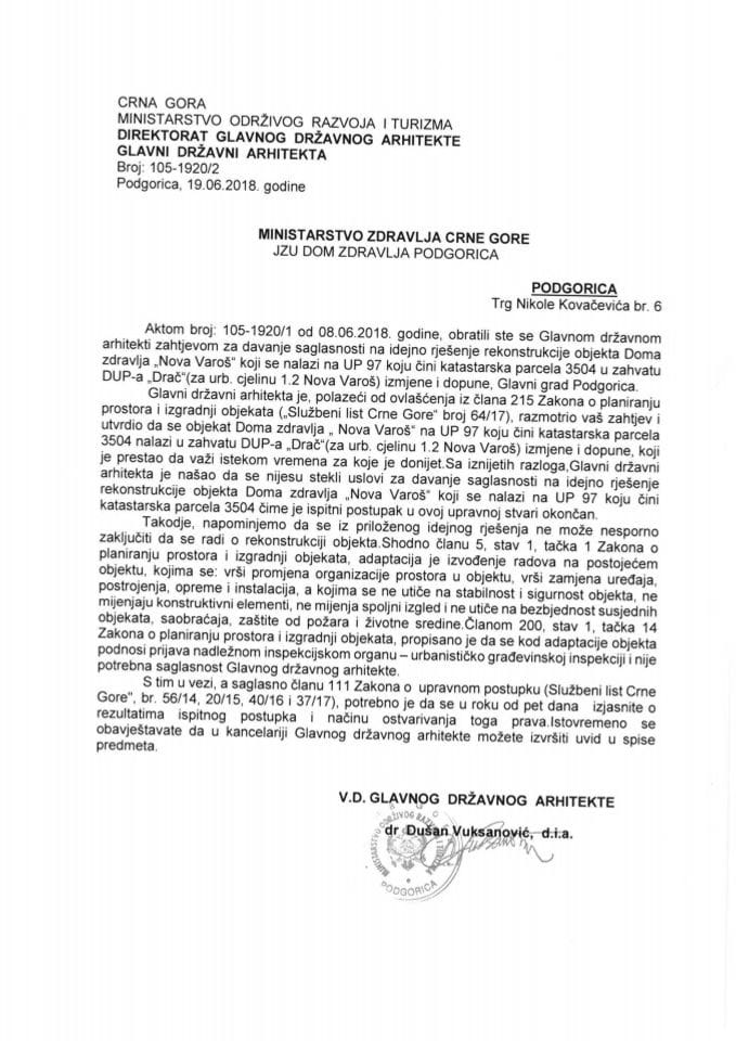 19.06.2018. Obavještenje - Ministarstvo zdravlja Crne Gore  JZU DOM ZDRAVLJA UP 97  Podgorica