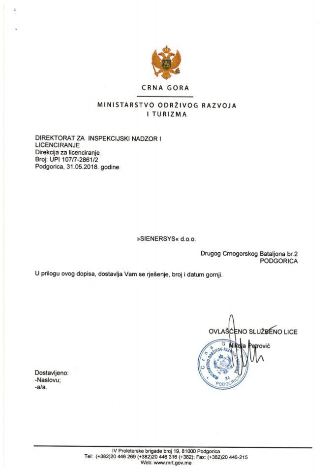 UPI-107-7-2861-2 SIENERSYS DOO