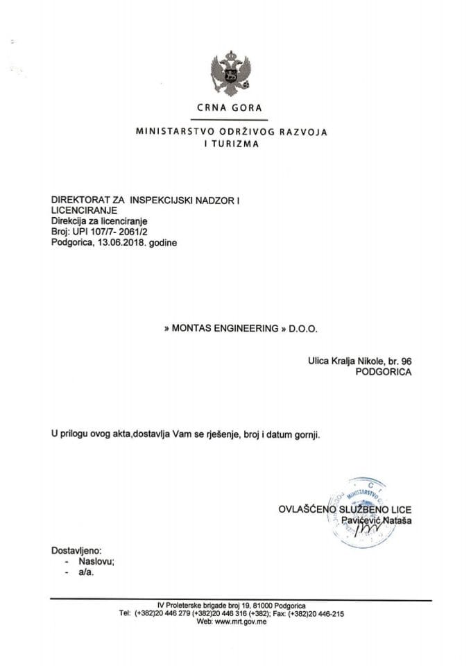 UPI-107-7-2061-2 MONTAS ENGINEERING DOO