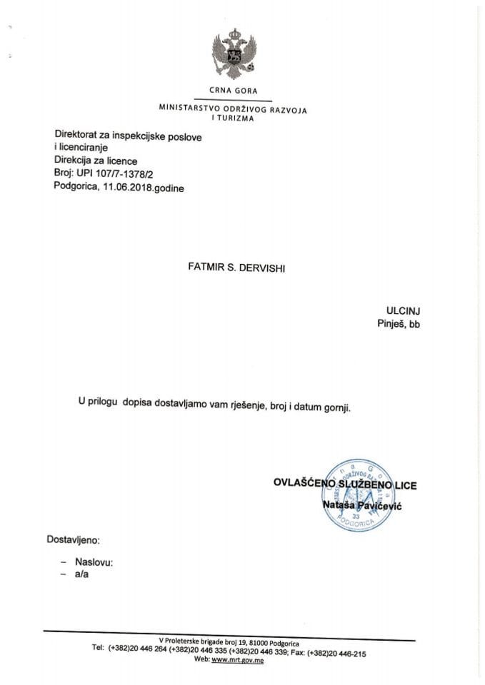 UPI-107-7-1378-2 FATMIR S. DERVISHI