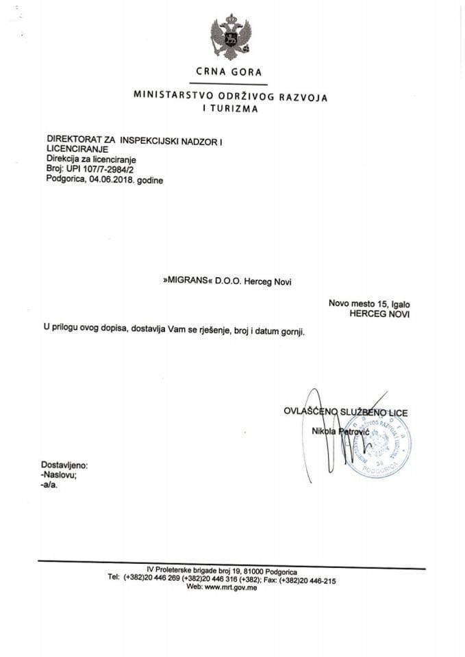 UPI-107-7-2984-2 MIGRANS DOO HERCEG NOVI