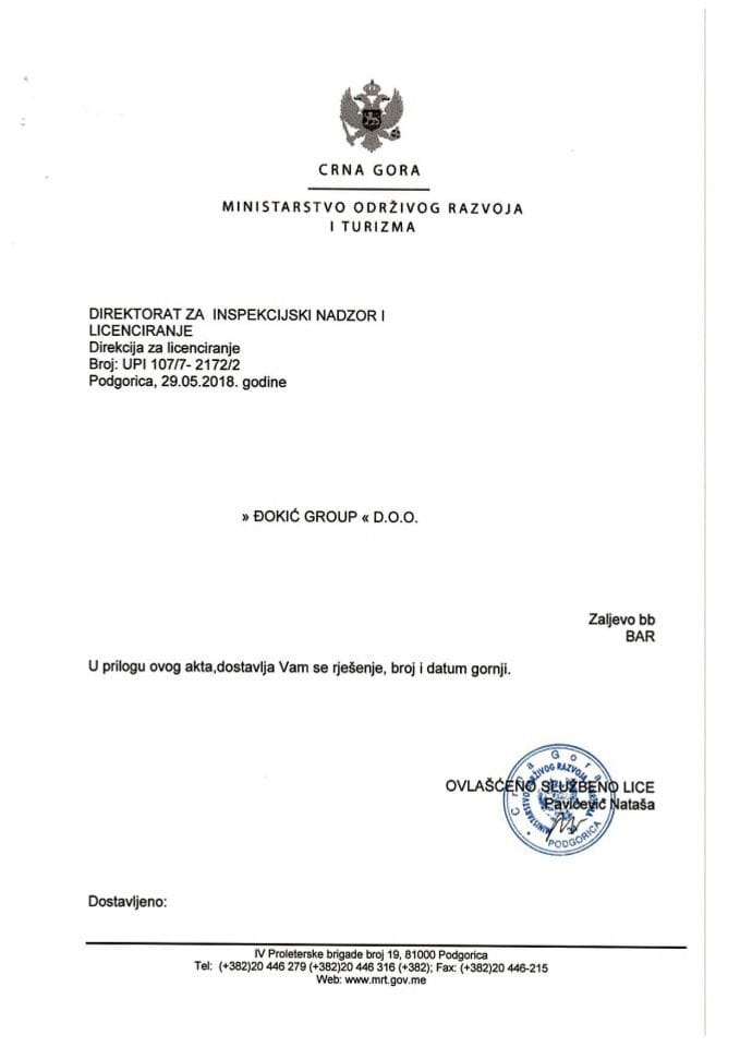 UPI-107-7-2172-2 ĐOKIĆ GROUP DOO