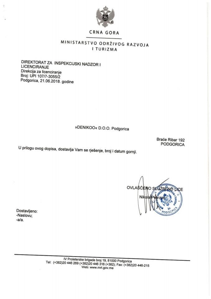 UPI-107-7-3055-2 DENIKOO DOO PODGORICA