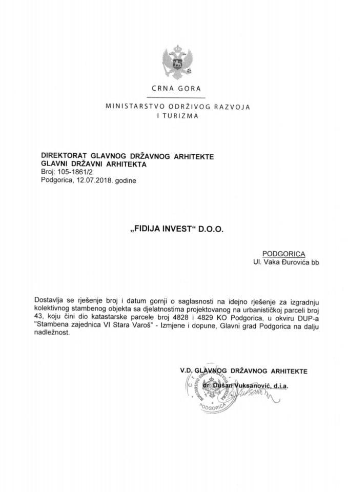 12.07.2018. Rješenje - Fidija invest d.o.o. - Podgorica UP 43