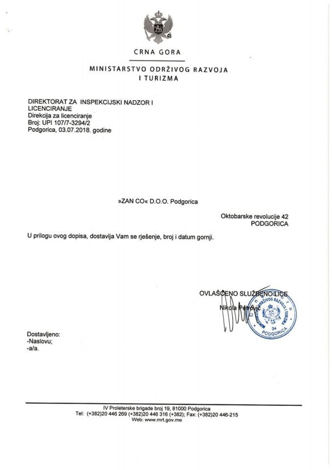 UPI-107-7-3294-2 ZAN CO DOO PODGORICA
