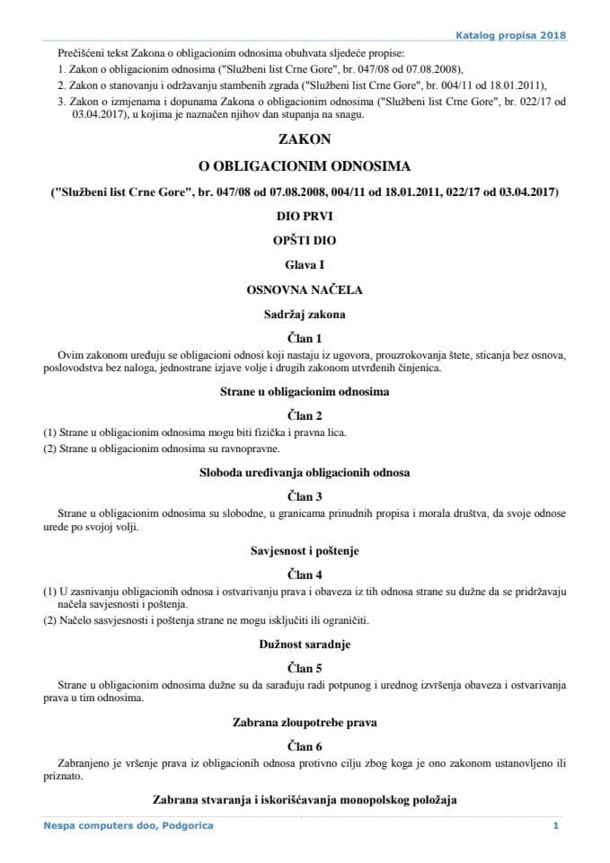 Zakon o obligacionim odnosima