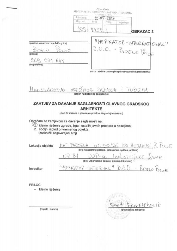 20.07.2018. Zahtjev -Merkator - Internal d.o.o. - Bijelo Polje