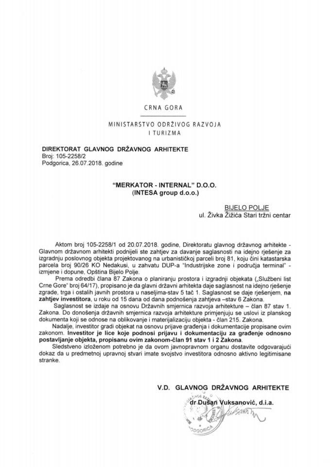 26.07.2018. Obavještenje - Merkator - Internal d.o.o. - Bijelo Polje