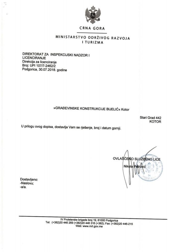 UPI-107-7-2462-2 GRAĐEVINSKE KONSTRUKCIJE BIJELIĆ KOTOR