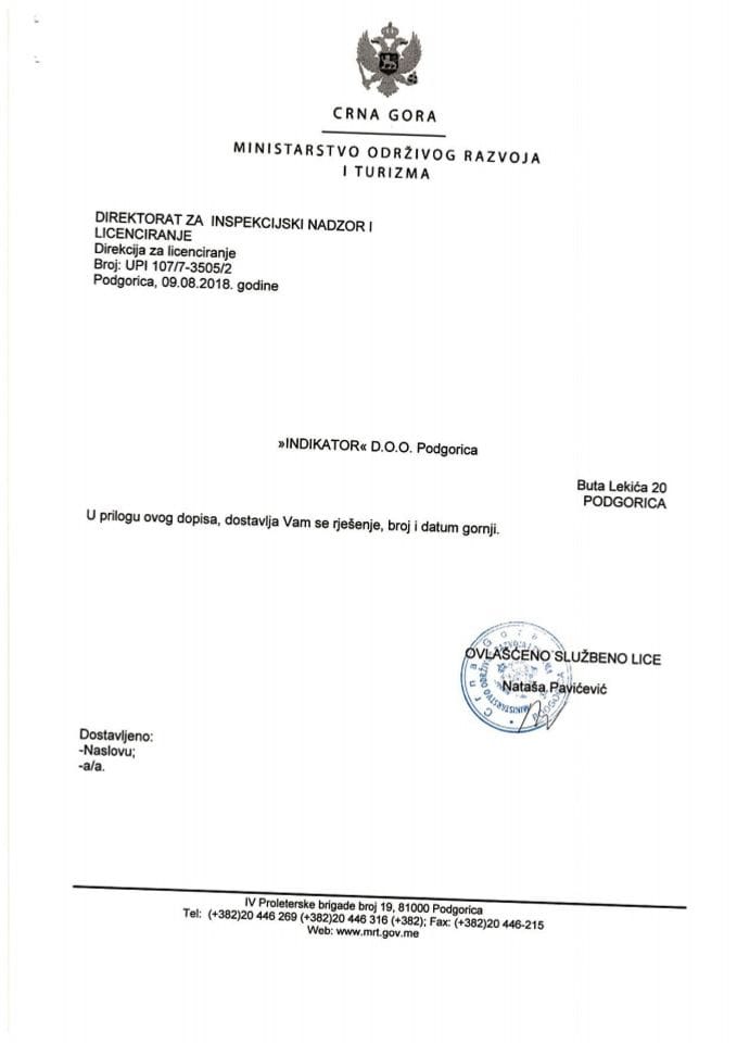 UPI-107-7-3505-2 INDIKATOR DOO PODGORICA