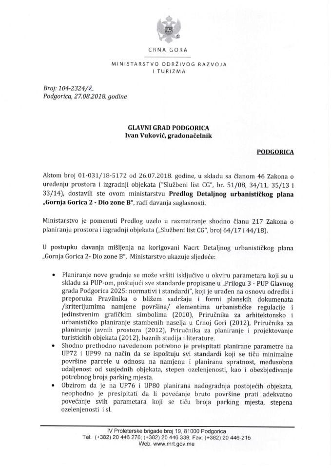 104_2324_2 Predlog DUP-a Gornja Gorica 2 dio zone B Glavni grad Podgorica