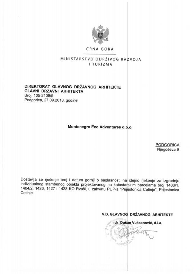 27.09.2018. Rješenje - Montenegro Eco Adventures d.o.o. - Cetinje