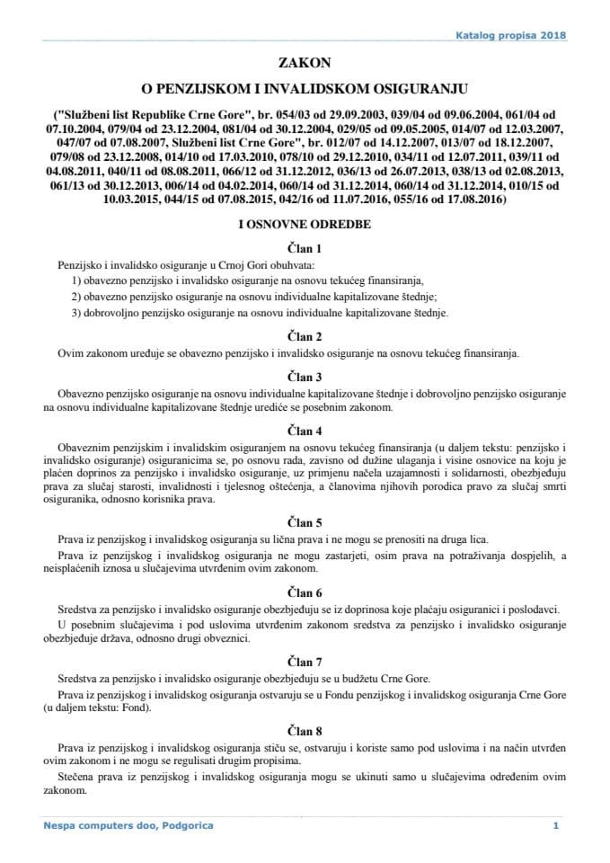 Zakon o penzijskom i invalidskom osiguranju