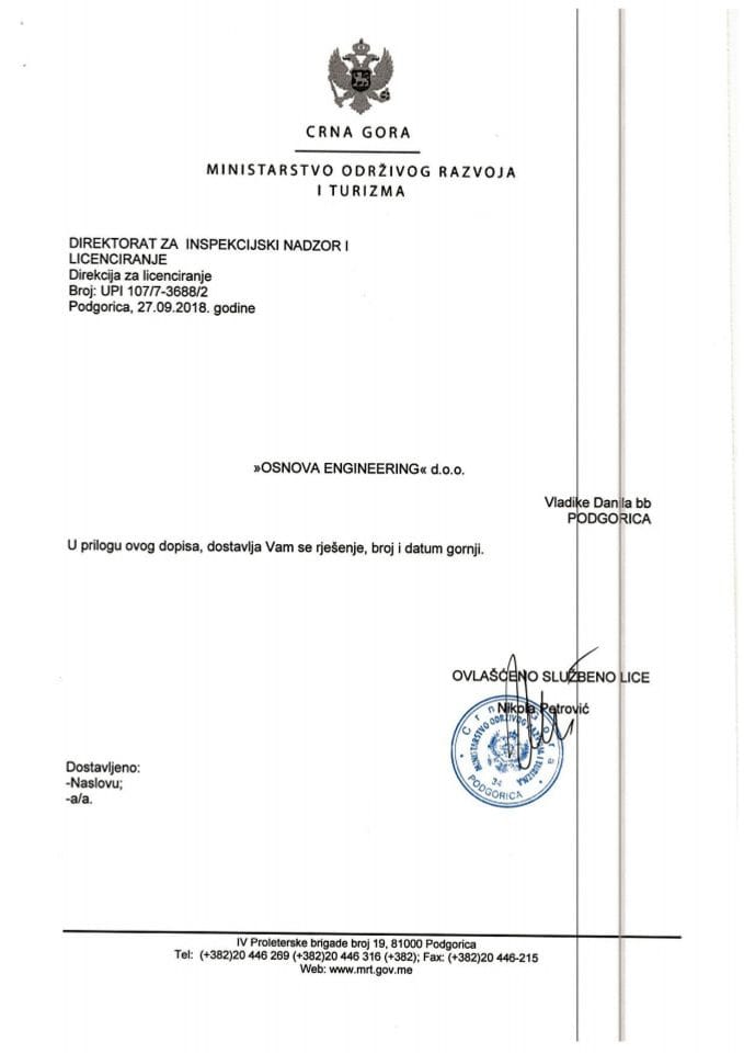 UPI-107-7-3688-2 OSNOVA ENGINEERING DOO