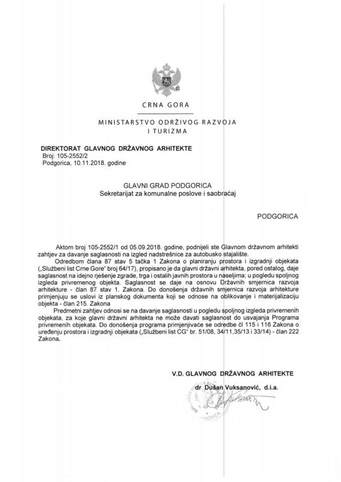11.10.2018. Obavještenje - Glavni grad Podgorica - Sekretarijat za komunalne poslove i saobraćaj - Podgorica