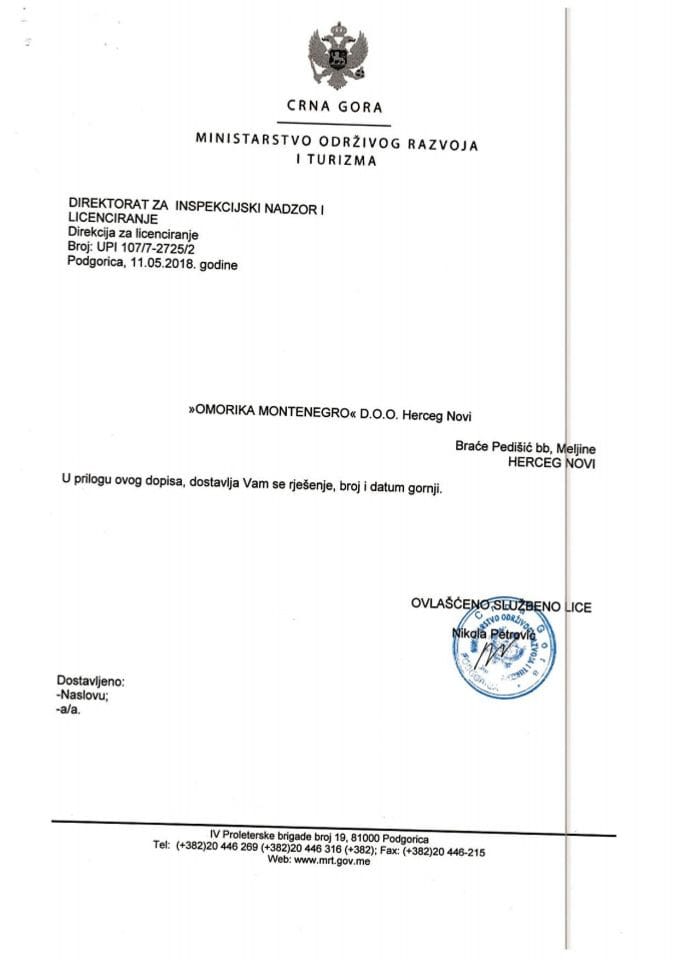 UPI-107-7-2725-2 OMORIKA MONTENEGRO DOO HERCEG NOVI