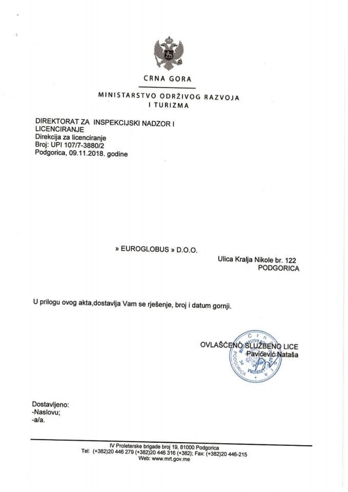 UPI-107-7-3880-2 EUROGLOBUS DOO