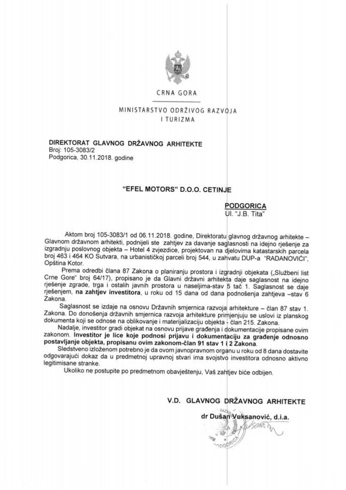 30.11.2018. Obavještenje - EFEL MOTORS D.O.O. - Kotor