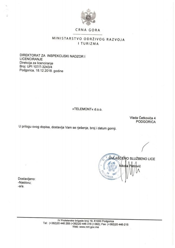 UPI-107-7-3243-4 TELEMONT DOO