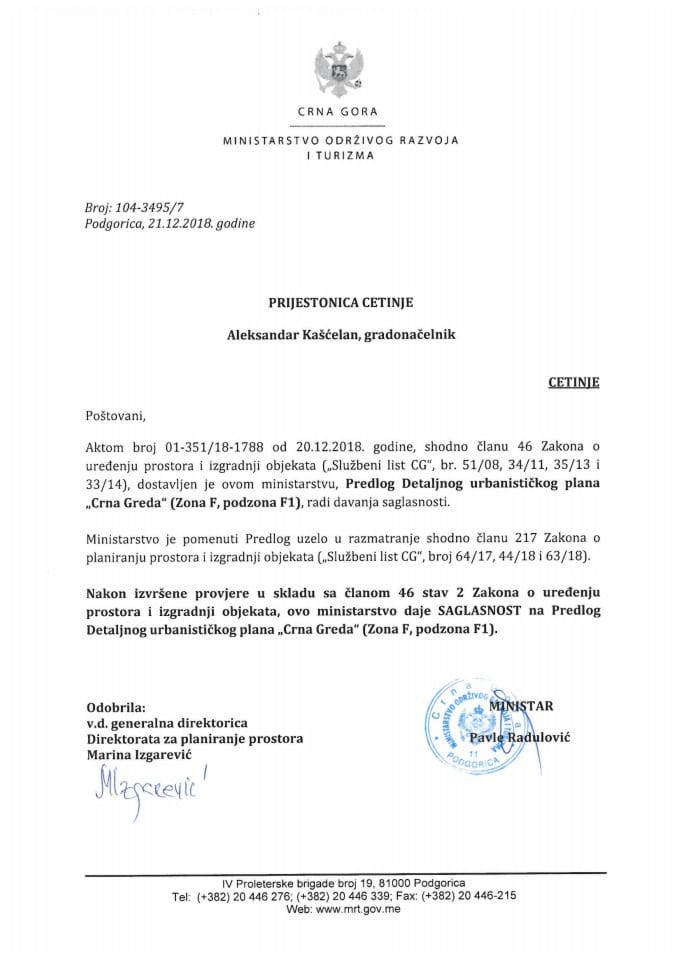 104-3495_7 Saglasnost na Predlog DUP-a Crna Greda-zona F,podzona F1, Prijestonica Cetinje