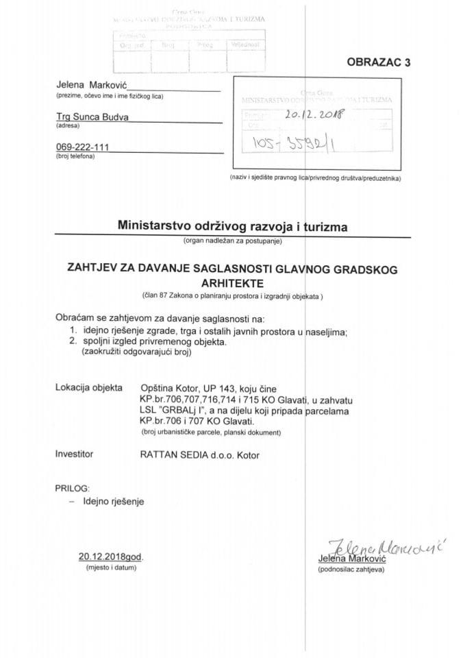 20.12.2018. Zahtjev - Rattan Sedia d.o.o. - Kotor