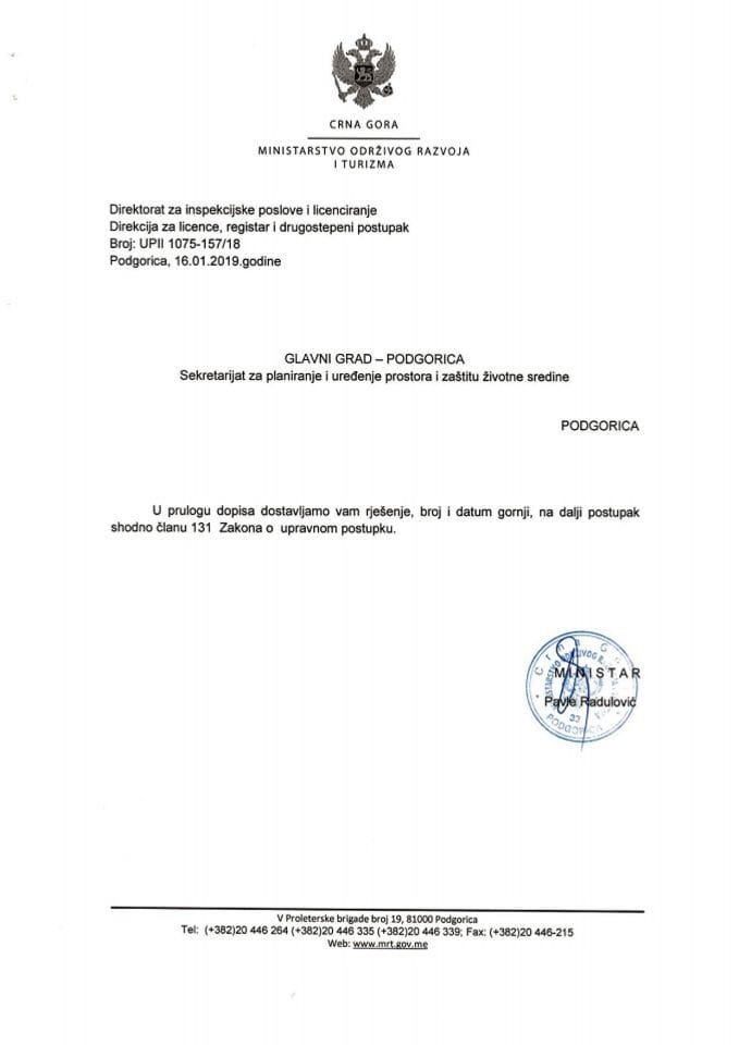 UPII-1075-157-18 GLAVNI GRAD PODGORICA