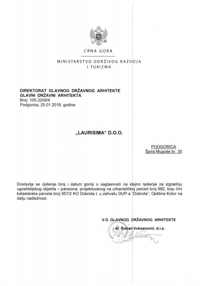25.01.2019. Rješenje - LAURISIMA D.O.O. - Kotor