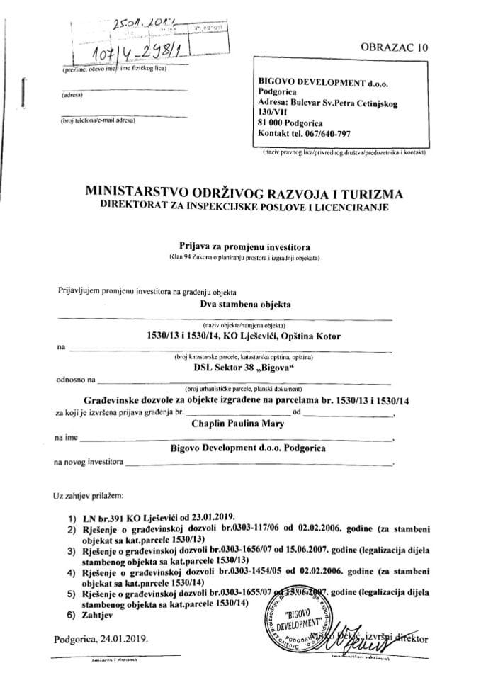 107-4-298-1 Бигово Девелопмент д.о.о. Подгорица