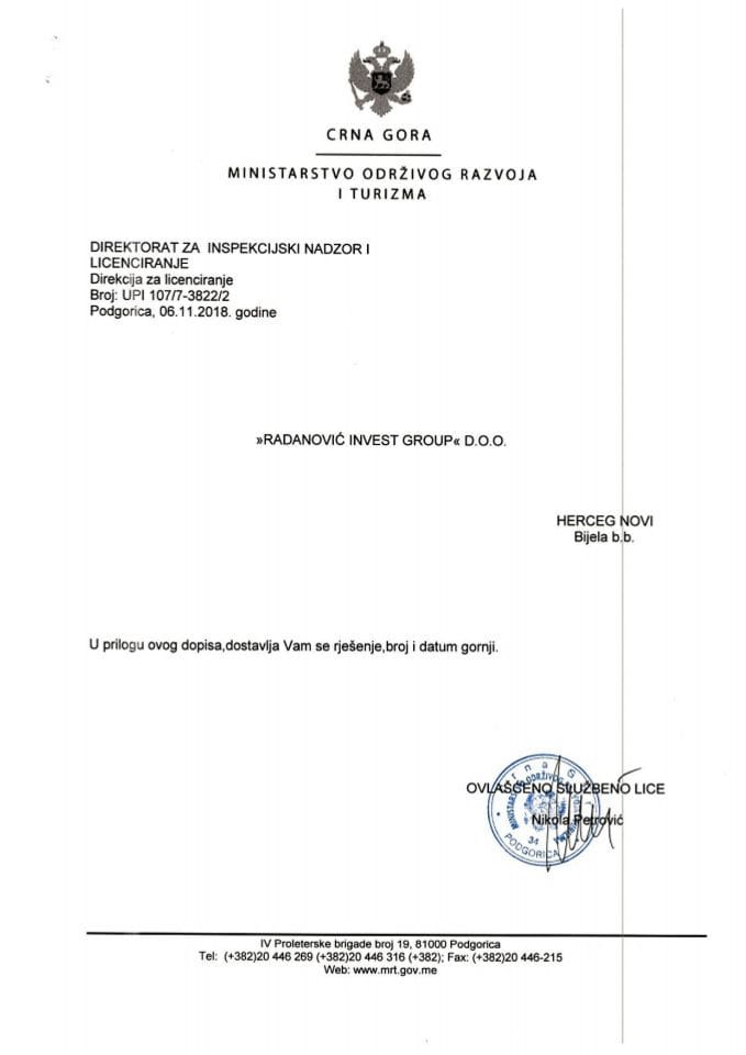 UPI-107-7-3822-2 RADANOVIĆ INVEST GROUP DOO