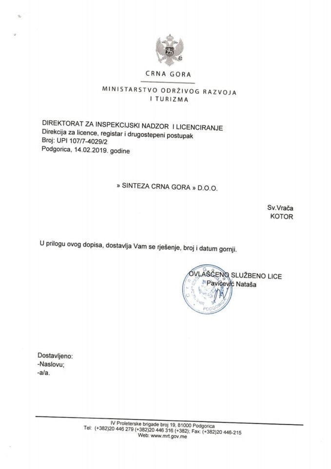 UPI-107-7-4029-2 SINTEZA CRNA GORA DOO