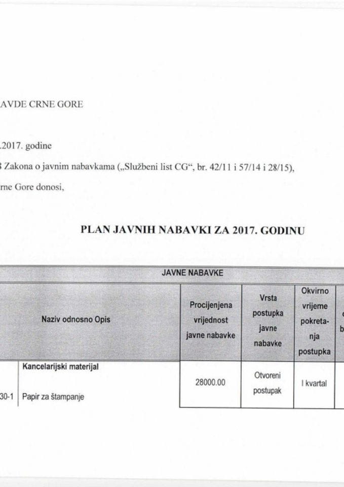 Plan javnih nabavki za 2017. godinu