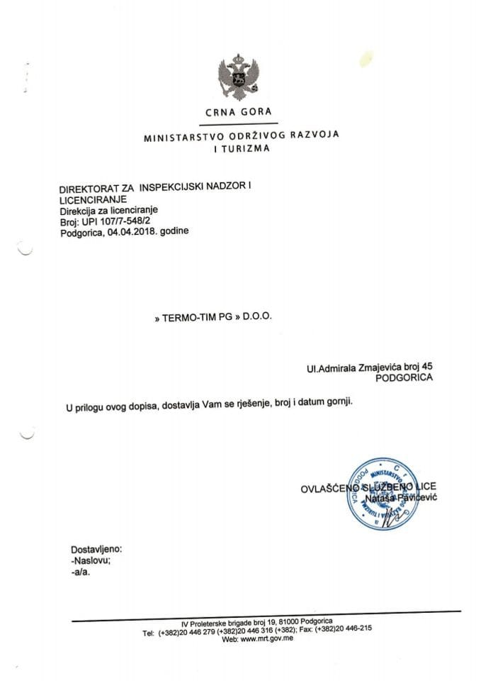 UPI-107-7-548-2 TERMO-TIM PG DOO