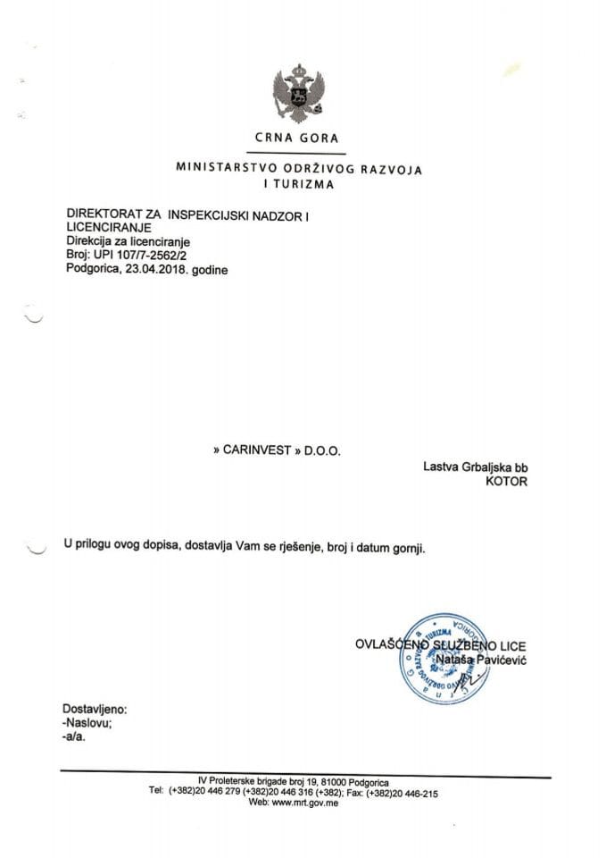 UPI-107-7-2562-2 CARINVEST DOO