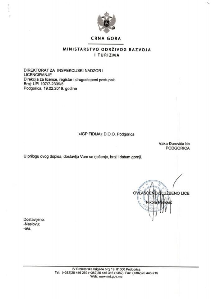 UPI-107-7-2339-5 IGP FIDIJA DOO PODGORICA
