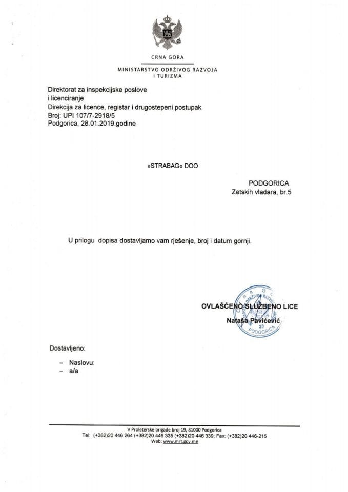 UPI-107-7-2918-5 STRABAG DOO