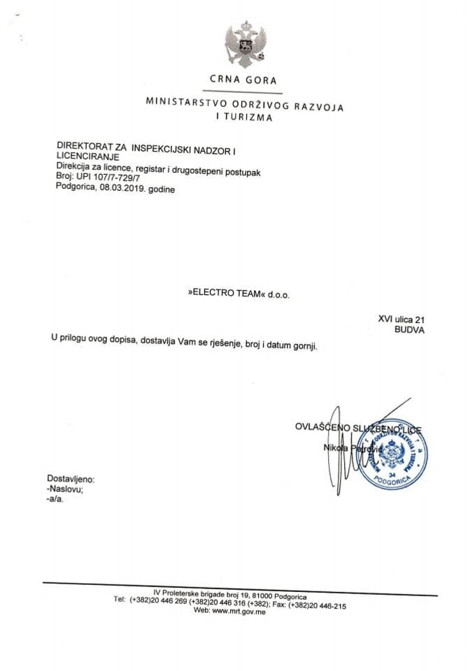 UPI-107-7-729-7 ELECTRO TEAM DOO