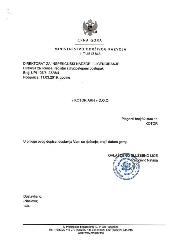 UPI-107-7-2328-4 KOTOR ARH DOO