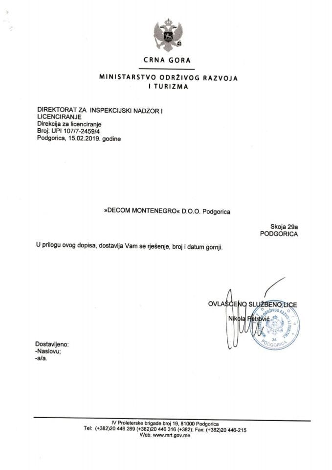 UPI-107-7-2459-4 DECOM MONTENEGRO DOO PODGORICA