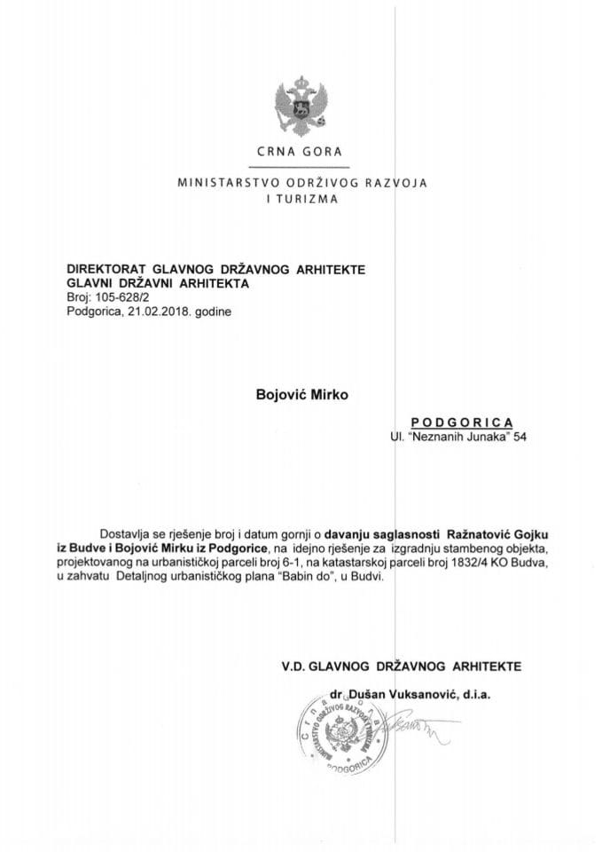 21.02.2019. Rješenje - Bojović Mirko - Podgorica