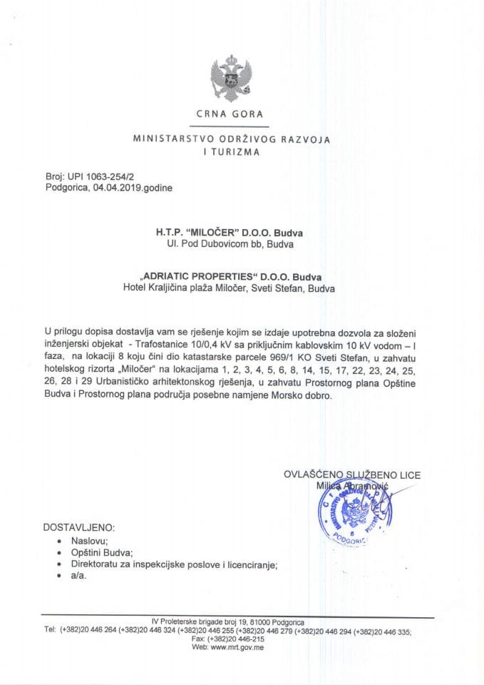 UPI 1063_254_2 H.T.P. Milocer Budva i Adriatic properties doo Budva