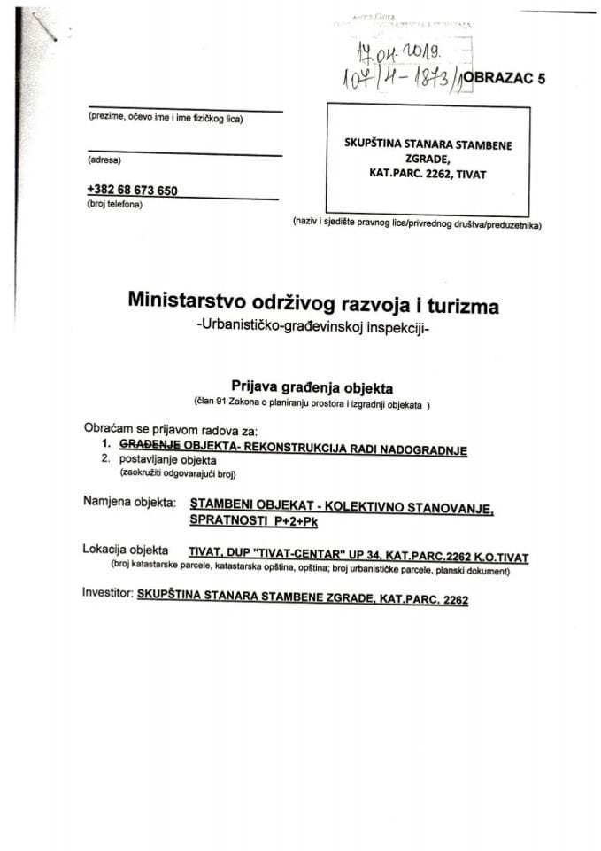 107-4-1873-1 Skupština stanara stambene zgrade, kat.parc.2262