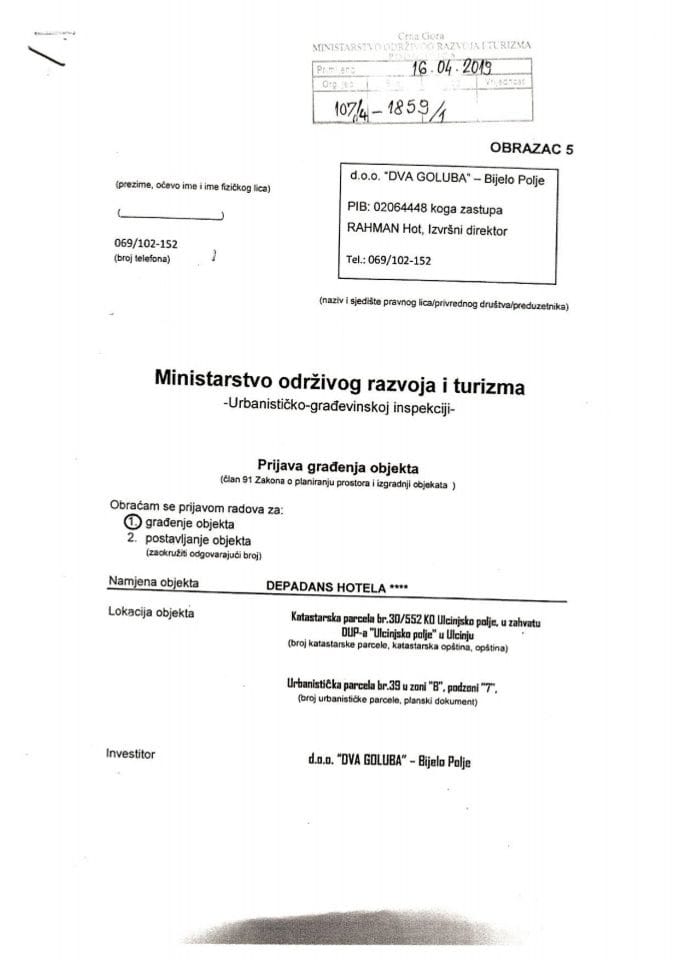 107-4-1859-1 d.o.o. DVA GOLUBA - Bijelo Polje