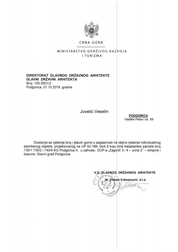 01.10.2018. Rješenje - Jovetić Veselin - Podgorica